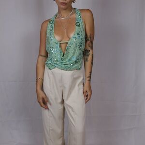 Green Sequin Halter Top